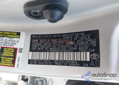 2017 Toyota Corolla Le from USA, damaged, VIN 2T1BURHEXHC894821